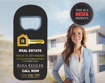 REALTOR MARKETING FAVORS for Customers in Bulk, Customizable Mortgage Marketing Business Gifts, Bottle Opener Fridge Magnets