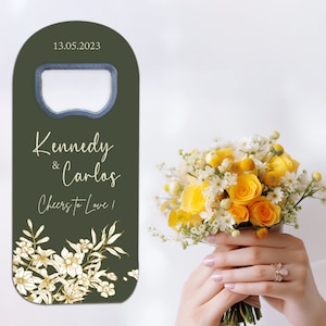 Bulk Wedding Favors for Guests with Minimal Florals, Custom Bottle Opener Save the Date Magnets