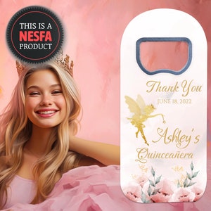 Fairy Quinceanera Favors, Personalized Bottle Cap Opener Fridge Magnet Favors for Sweet Sixteen Party, Customized Quince Años Gifts