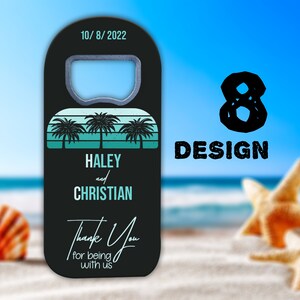 Tropical Wedding Favor Magnets with Beach Themes for Guests in Bulk, Custom Bottle Opener Fridge Magnet Favour Save the Dates