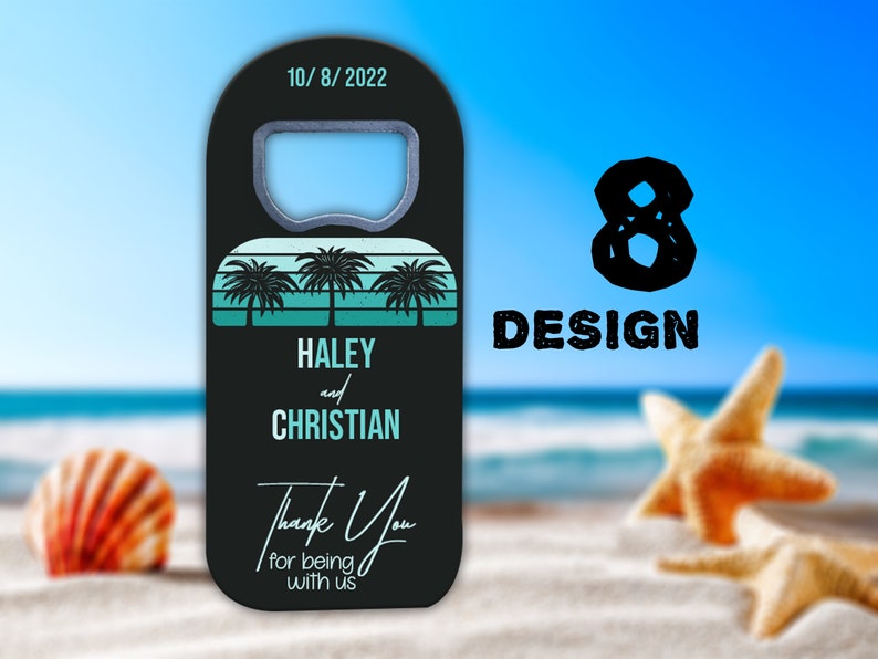 Tropical Wedding Favor Magnets with Beach Themes for Guests in Bulk, Custom Bottle Opener Fridge Magnet Favour Save the Dates