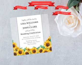 Acrylic Wedding Invitations with Sunflower Designs, Custom UV-Printed Cards and Luxury Envelopes