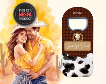 Personalized Western Theme Bottle Opener Magnet - Wedding Favors