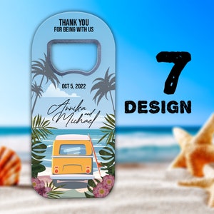 Tropical Wedding Favor Magnets with Beach Themes for Guests in Bulk, Custom Bottle Opener Fridge Magnet Favour Save the Dates