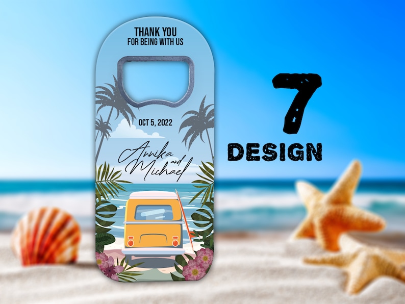 Tropical Wedding Favor Magnets with Beach Themes for Guests in Bulk, Custom Bottle Opener Fridge Magnet Favour Save the Dates