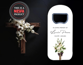 Celebration of Life Favors for Funeral Guests Attending • Bottle Opener Fridge Magnet Mementos with Flowers and Crosses • Remembrance Gifts