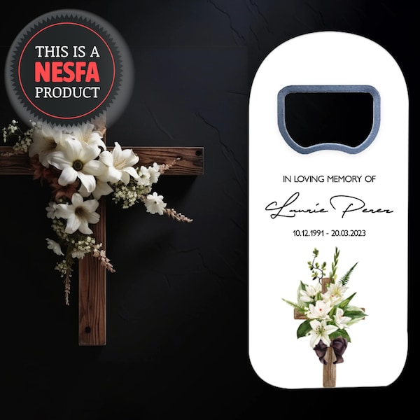 Celebration of Life Favors for Funeral Guests Attending • Bottle Opener Fridge Magnet Mementos with Flowers and Crosses • Remembrance Gifts