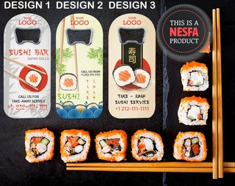 CUSTOMER TAKEAWAY SUSHI Fridge Magnets with Cap Openers for Sushi Restaurants, Bottle Opener Customer Gift Swags for Restaurants