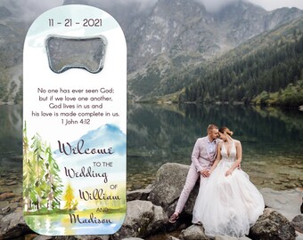 Customizable Wedding Gift, Watercolor Mountain Theme Wedding Favors, Best Quality Cap Opener Magnets, Custom Bottle Opener Wedding Favor