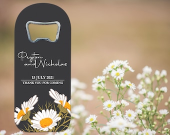 CUSTOMIZABLE WEDDING FAVOR, Unique Seasonal Chamomile Flowers Printed Cap Opener Magnets, Floral Wedding Party Gift with Yellow Daisies