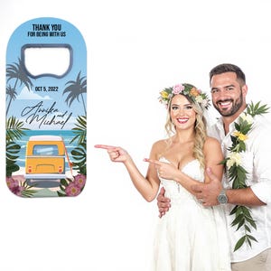 Tropical Wedding Favor: Custom Bottle Opener Magnet - Beach Theme