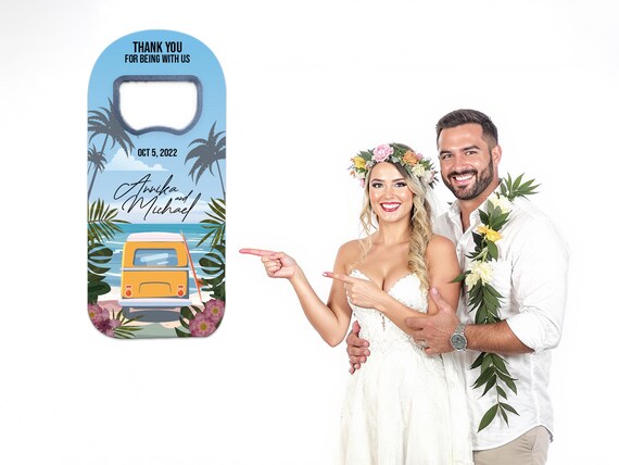 Tropical Wedding Favor: Custom Bottle Opener Magnet - Beach Theme