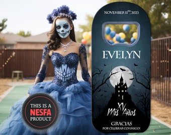 Halloween Quinceanera Favors, Custom Bottle Opener Magnets for 16th Birthday Party