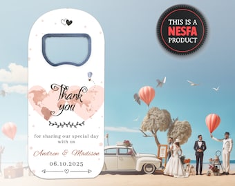 Travel Wedding Favor Bottle Opener Magnets for Guests in Bulk, Destination Save the Date Magnet Gifts