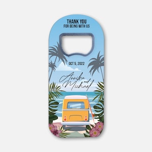 Tropical Wedding Favor: Custom Bottle Opener Magnet - Beach Theme