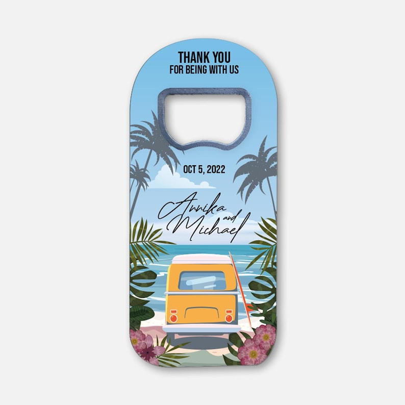 Tropical Wedding Favor: Custom Bottle Opener Magnet - Beach Theme