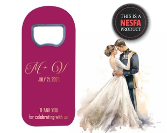 Royal Wedding Favor Magnets for Guests in Bulk, Custom Bottle Opener Fridge Magnet Favour Save the Dates