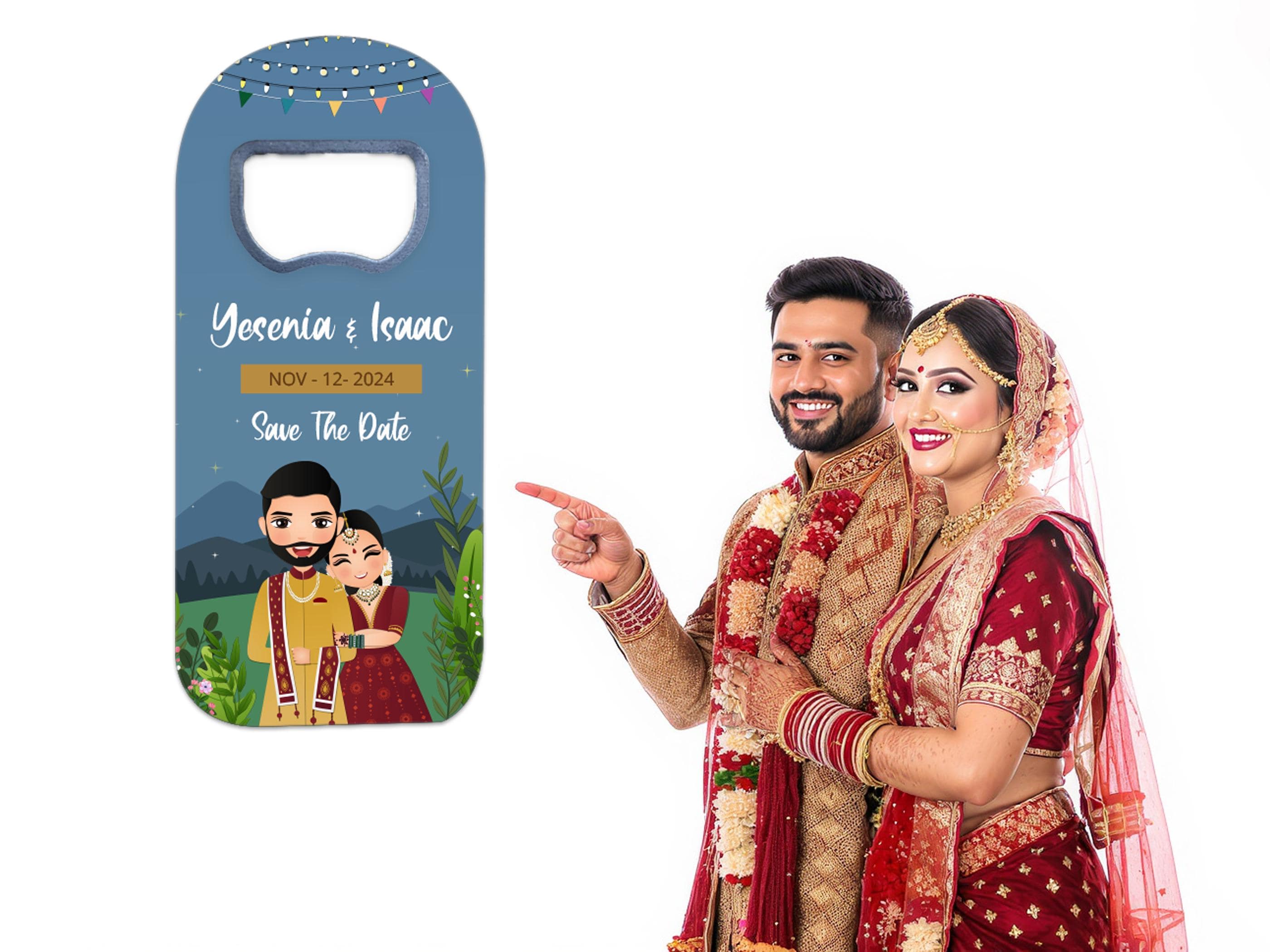 Indian Wedding Favor Magnet: Personalized Bottle Opener, Thank You Gift