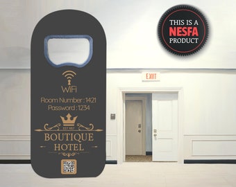 Hotel Room Number QR Code Bottle Opener | WiFi Password Fridge Magnet