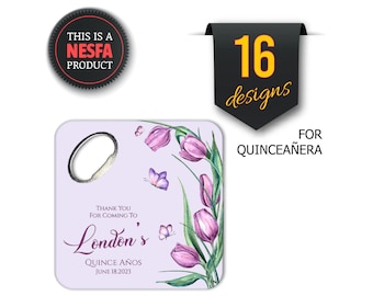 Quince Coaster Favors For Guests in Bulk, Customizable Bottle Opener Fridge Magnet Sweet 16 and Quinceañera Party Gifts