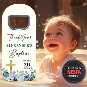 Baptism Favors for Guests in Bulk, Custom Fridge Magnet Bottle Opener Gifts for Girls and Boys