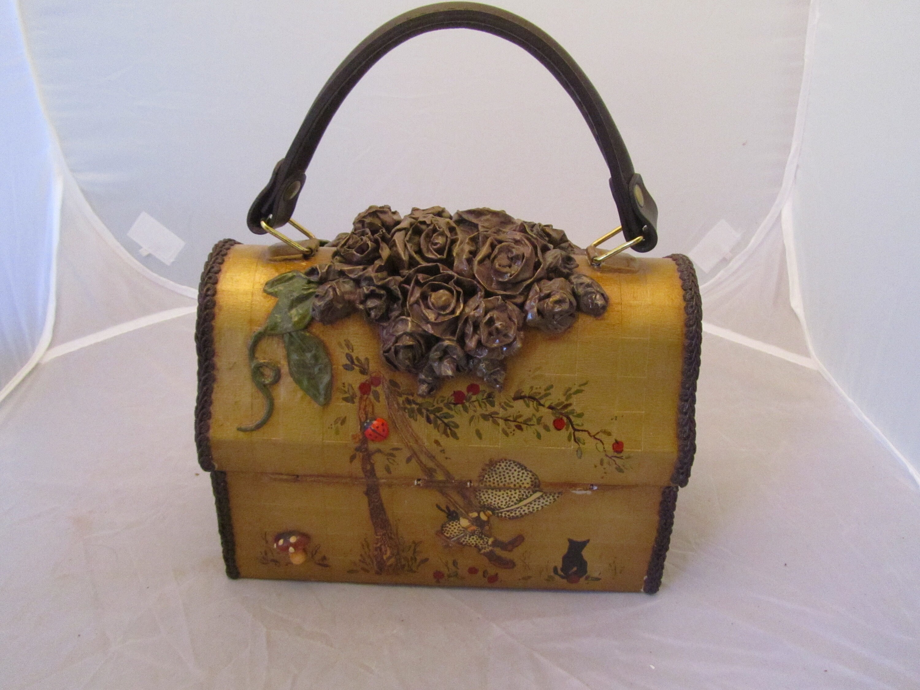 Decoupage Purse With Roses and Ribbon Handmade by Etsy UK