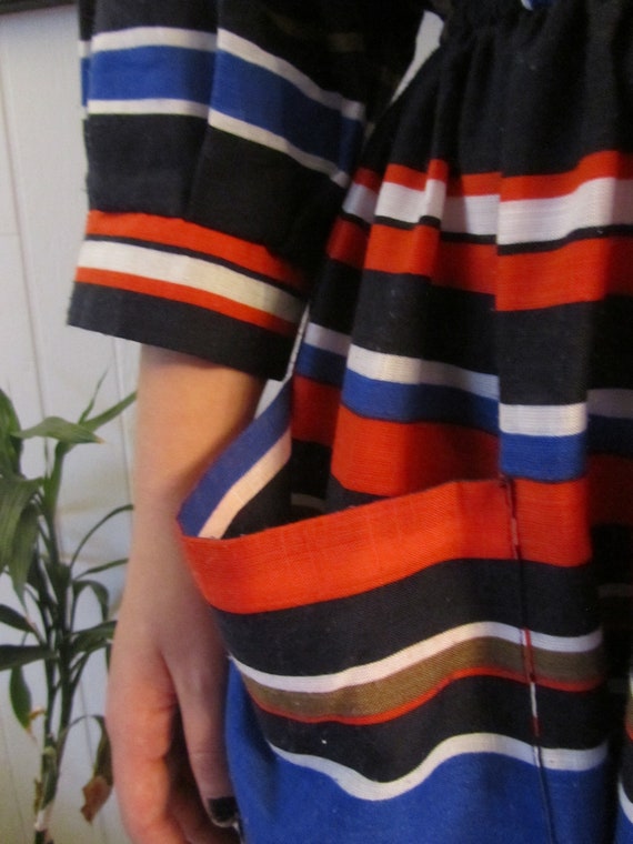 Bold Vintage Striped Multi-Colored Peasant Dress … - image 7