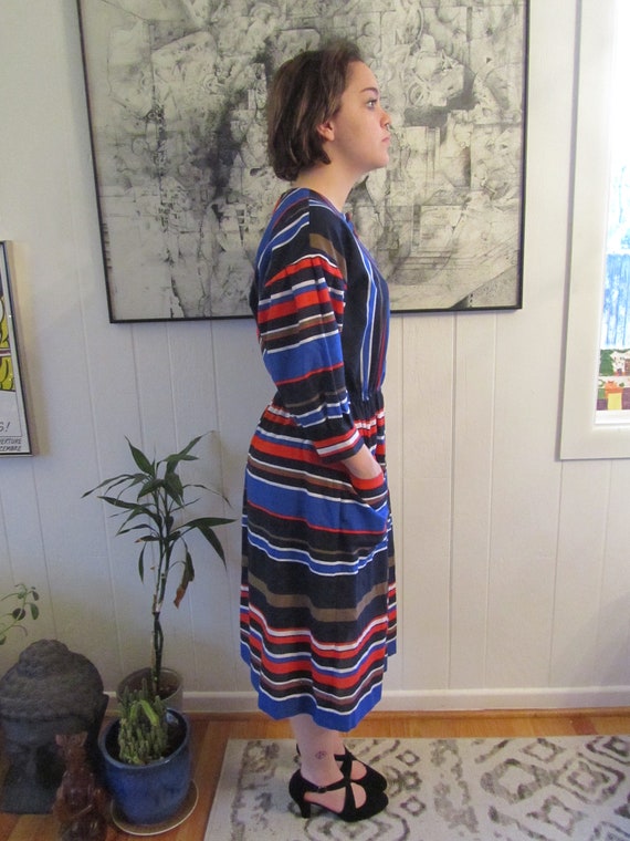 Bold Vintage Striped Multi-Colored Peasant Dress … - image 3
