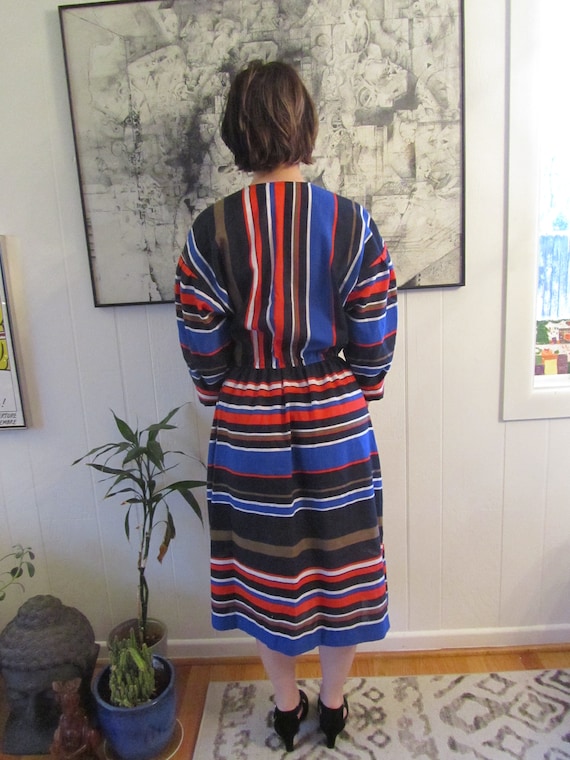 Bold Vintage Striped Multi-Colored Peasant Dress … - image 4