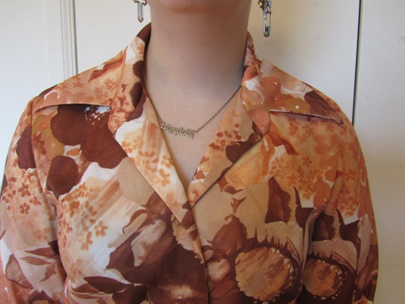 Retro Patterned Women's Button Up Blouse with Wid… - image 2