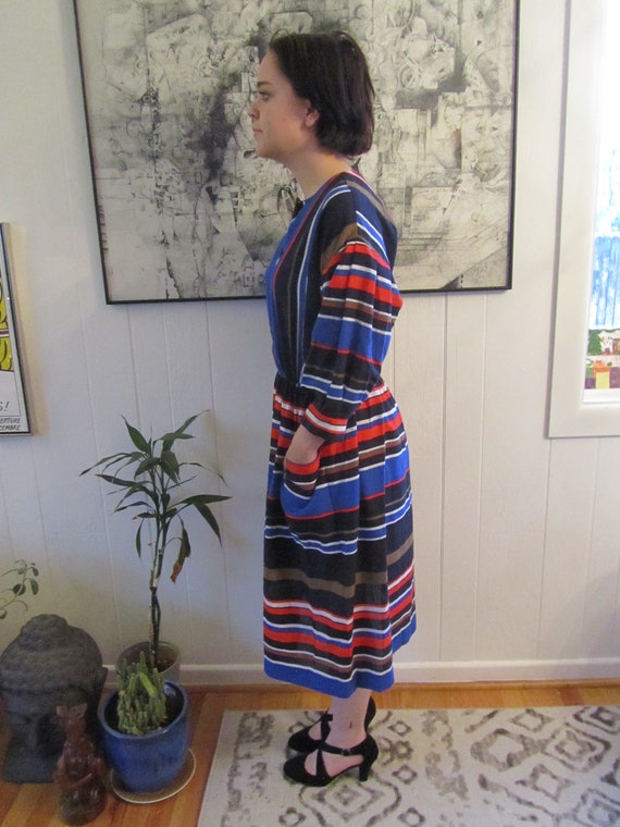 Bold Vintage Striped Multi-Colored Peasant Dress … - image 5