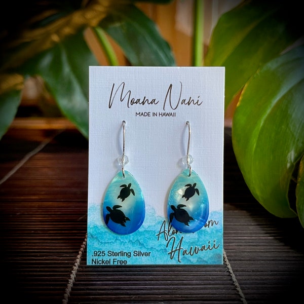 Hawaii under sea  sterling silver earring / Hawaii earring/ Gift from Hawaii / Beautiful earring made on Maui/turtle/honu/ray
