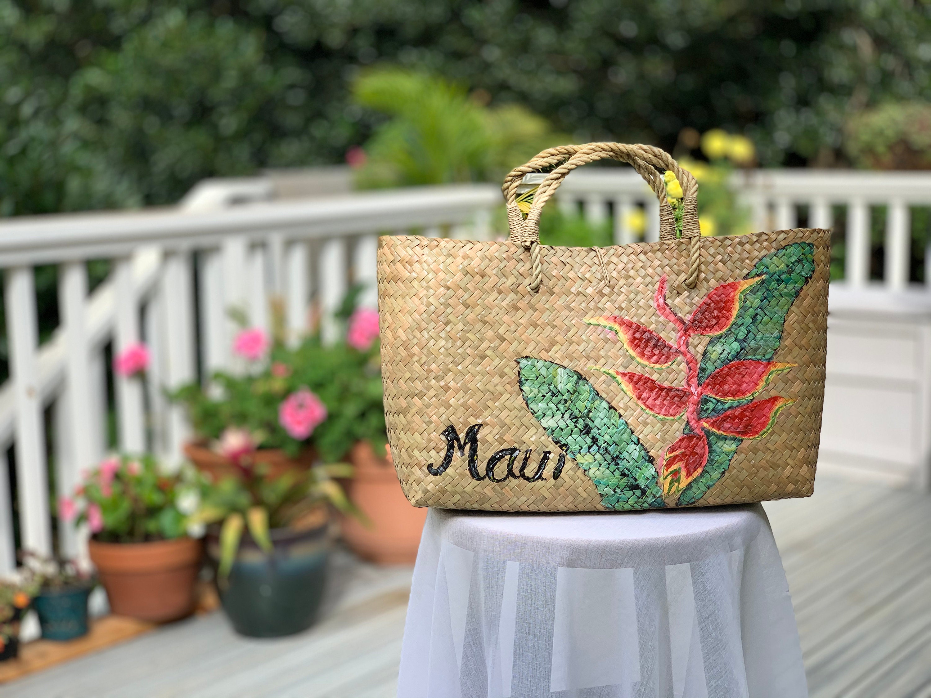 Beautiful Hawaiian print shoulder bag handmade in Maui, Hawaii/Tropical  foliage collection:Banana Leaf and Palm in black/ Made in Maui Gifts -  Shoulder Bags