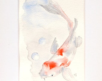 Original Aquarell KOI auf 310mg Hahnemühle-Papier, mit Passepartout