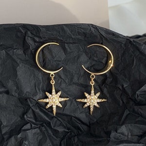 Moon and Stars and Sun Earrings mini version, korean earrings, asian earrings, sun earring, gold earrings, space earrings, celestial earring