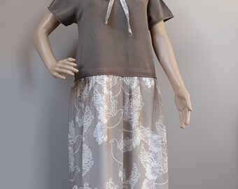 upcycling zomerjurk, damesmode, katoenen jurk, jurk met ruches, jurk met katoenen kant, handgemaakt, vakantiejurk, bewerkte jurk