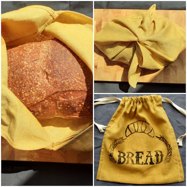 100% Linen bread bags drawstring or Bento style