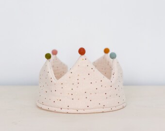 Confetti fabric crown, Beige fabric crown for babies, Organic cotton crown, Crown for kids, Gots cotton crown, Birthday crown, Costume crown