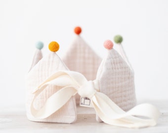 Sandfarbene Stoffkrone, Beige Stoffkrone für Babys, Bio-Baumwollkrone, Kinderkrone, Gotes Baumwollkrone, Geburtstagsgeschenk, Kostümkrone