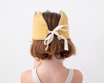 Mustard fabric crown for kids, Gray muslin crown, Birthday crown baby, Yellow costume crown