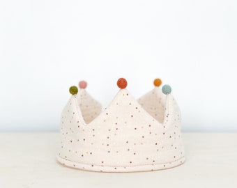 Confetti fabric crown, Beige fabric crown for babies, Organic cotton crown, Crown for kids, Gots cotton crown, Birthday crown, Costume crown