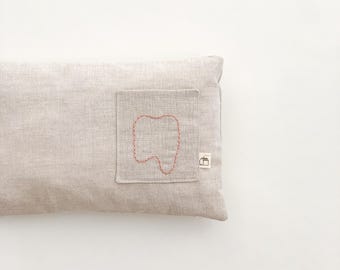 Tooth Fairy Pillow - Linen & Lavender Keepsake with Light Pink Embroidery | Sustainable Gift for Girls and Boys