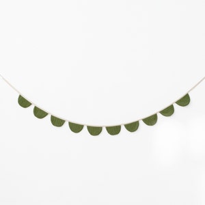Green fabric banner, Dark green fabric garland, Semicircle nursery pennant decoration, Warm color cotton bunting, Nursery decoration