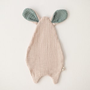 Doudou for babies, Organic cotton doudou, Muslin blanket for babies, Sand and mint doudou for babies, Beige bunny doudou, Baby ears blanket