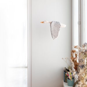 Handmade Nursery Bird Mobile - Organic Cotton Goose Mobile with Grey Wings - Neutral Baby Room Decor - Newborn Gift - Fabric Hanging Bird
