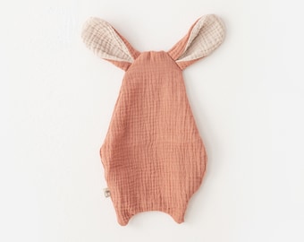 Doudou pour bébé, Doudou en coton bio, Couverture mousseline pour bébé, Doudou rose poussiéreux pour bébé, Doudou lapin Muslin, Couverture oreillettes bébé