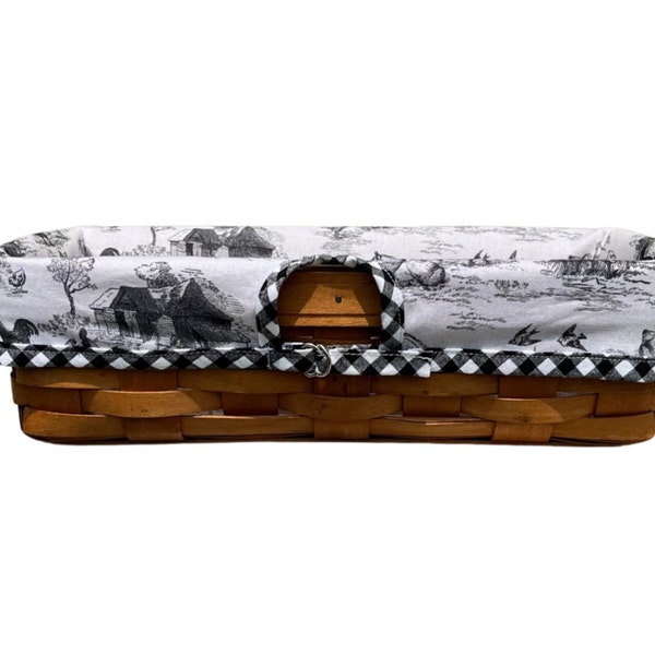 BREAD LINER Made for your Longaberger Basket Farmhouse Collection, Toile w/ Whimsical Black and White Checks. NEW! Custom Made in U.S.A