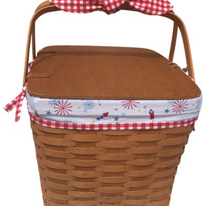 LARGE PICNIC LINER for Longaberger Basket, Memorial Day, 4th of July fabric liner, Family Reunion, Summer Fun basket liner, stars and sripes image 4