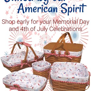 LARGE PICNIC LINER for Longaberger Basket, Memorial Day, 4th of July fabric liner, Family Reunion, Summer Fun basket liner, stars and sripes image 6