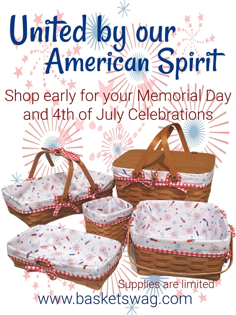 LARGE PICNIC LINER for Longaberger Basket, Memorial Day, 4th of July fabric liner, Family Reunion, Summer Fun basket liner, stars and sripes image 6